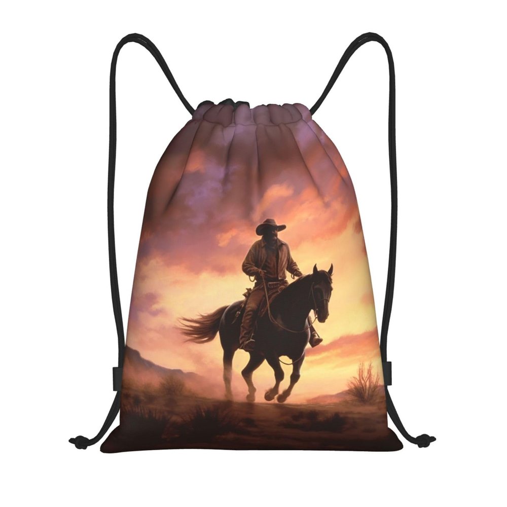 Dwrepo Cowboy West Drawstring Bags for Women Men Travel Backpack Gym Bag Waterproof Draw String Back Bag, Small