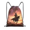 Dwrepo Cowboy West Drawstring Bags for Women Men Travel Backpack Gym Bag Waterproof Draw String Back Bag, Small view 1