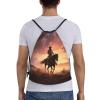 Dwrepo Cowboy West Drawstring Bags for Women Men Travel Backpack Gym Bag Waterproof Draw String Back Bag, Small view 2