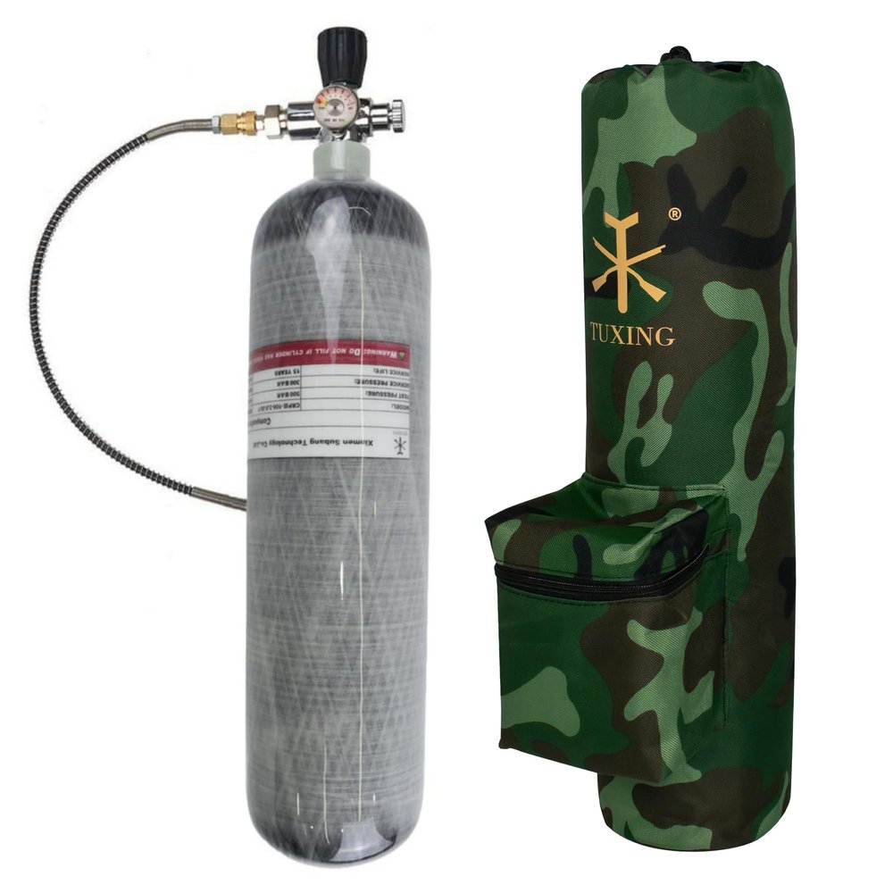 TUXING Universal 3L 4500psi Carbon Fiber Air TankEmpty Bottle with Carrier Bag & Paintball Fill Station with Valve Regulator Gauge for PCP Game