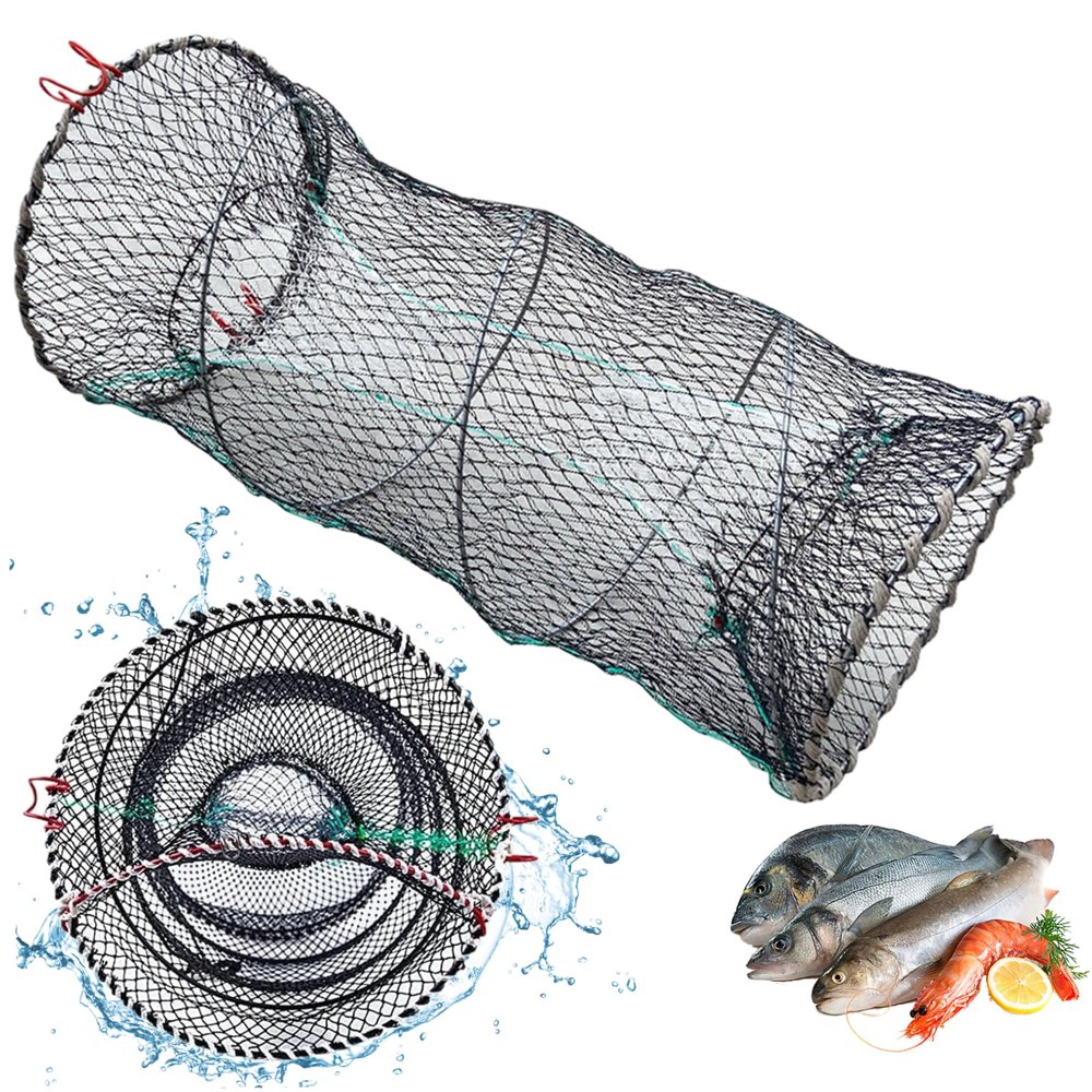 Nicedeal Minnow Trap,2Pcs Crawfish Trap 11.8x25.2'' Minnow Trap Foldable Crawdad Trap Portable Crab Cage Net, Fish Trap for Minnow, Crawfish, Shrimp, Lobster, Bait,Fish Trap
