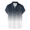 Generic Linen Shirts for Men Gradient Short Sleeve Casual Button Down Shirt Lightweight Summer Beach Regular Fit Hawaiian Shirt with Pocket, Medium, 03-navy view 2