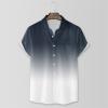 Generic Linen Shirts for Men Gradient Short Sleeve Casual Button Down Shirt Lightweight Summer Beach Regular Fit Hawaiian Shirt with Pocket, Medium, 03-navy view 3