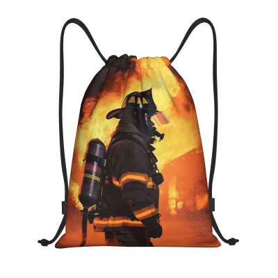 Dwrepo Firefighter Fireman Flame Drawstring Bags for Women Men Travel Backpack Gym Bag Waterproof Draw String Back Bag, Small