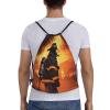 Dwrepo Firefighter Fireman Flame Drawstring Bags for Women Men Travel Backpack Gym Bag Waterproof Draw String Back Bag, Small view 2