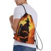 Dwrepo Firefighter Fireman Flame Drawstring Bags for Women Men Travel Backpack Gym Bag Waterproof Draw String Back Bag, Small view 3
