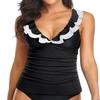 Yonique Women's Tankini Top Only Tummy Control Bathing Suit Top Ruffle Swimsuit Top V Neck Swim Tank Top No Bottom Black and White XL view 2