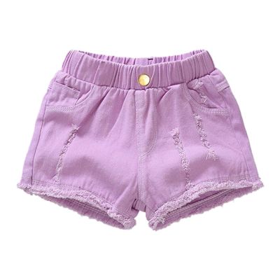 KAGAYD Stretch Ripped Denim Jean Shorts for Kids Boys Distressed Denim Washed Jean Shorts for Girls (Purple, 4-5 Years)