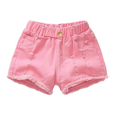 KAGAYD Stretch Ripped Denim Jean Shorts for Kids Boys Distressed Denim Washed Jean Shorts for Girls (Pink, 3-4 Years)