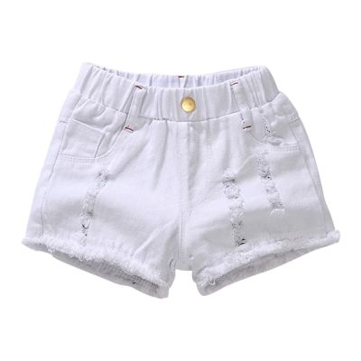 KAGAYD Stretch Ripped Denim Jean Shorts for Kids Boys Distressed Denim Washed Jean Shorts for Girls (White, 6-7 Years)