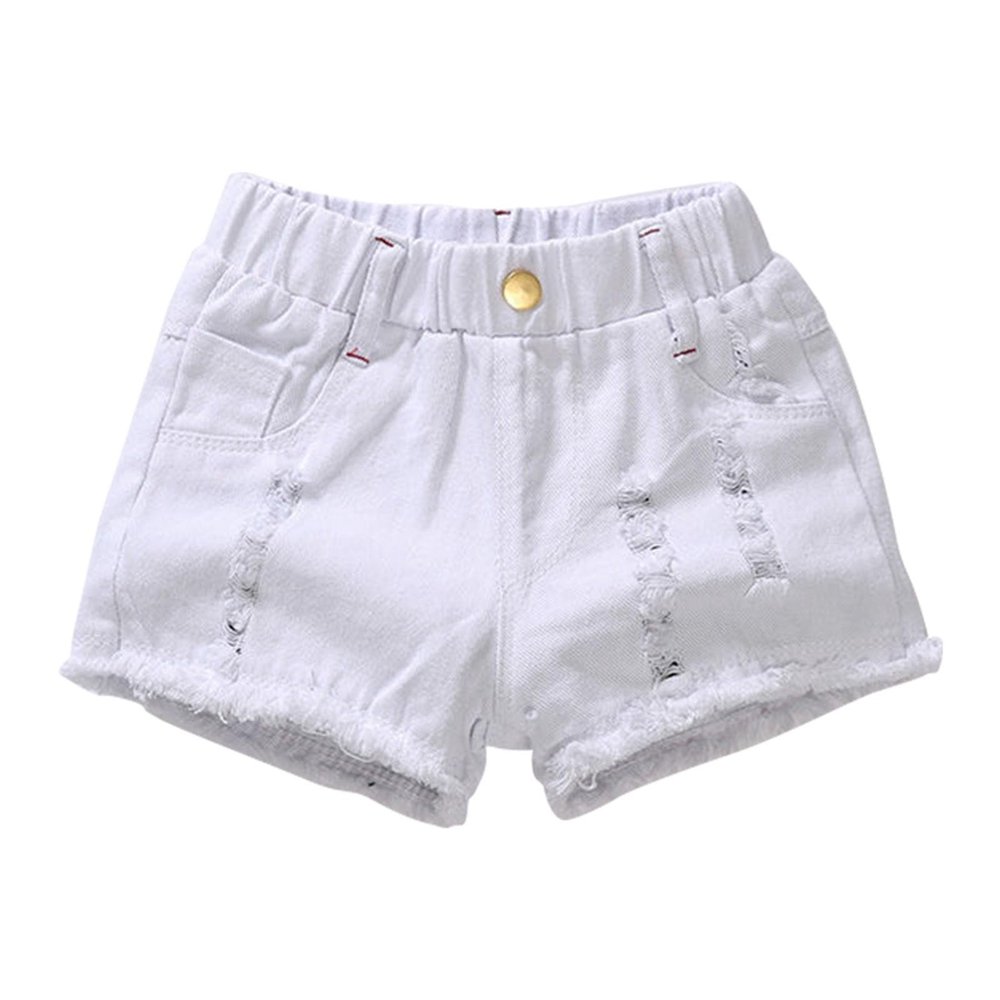 KAGAYD Stretch Ripped Denim Jean Shorts for Kids Boys Distressed Denim Washed Jean Shorts for Girls (White, 6-7 Years)