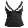 Yonique Women's Tankini Top Only Tummy Control Bathing Suit Top Ruffle Swimsuit Top V Neck Swim Tank Top No Bottom Black and White L view 1
