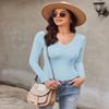 Ekouaer Long Sleeve Shirts for Women Fashion V Neck Basics Tops Lightweight Base Layer Slim Fit Top Light Blue S view 4