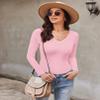Ekouaer Long Sleeve Shirts for Women Fashion V Neck Basics Tops Lightweight Base Layer Slim Fit Top Pink S view 4