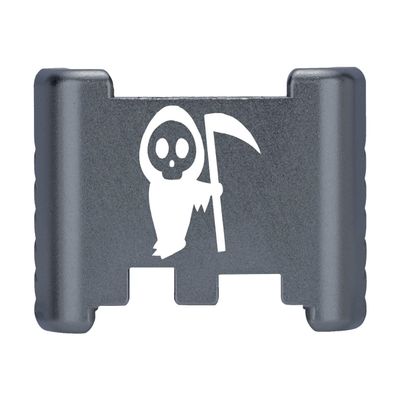 NDZ Performance Aluminum Slide Racker Back Plate for Glock 43 43X 48  Improved Slide Grip, Laser Engraved, Gray  Grim Reaper Baby