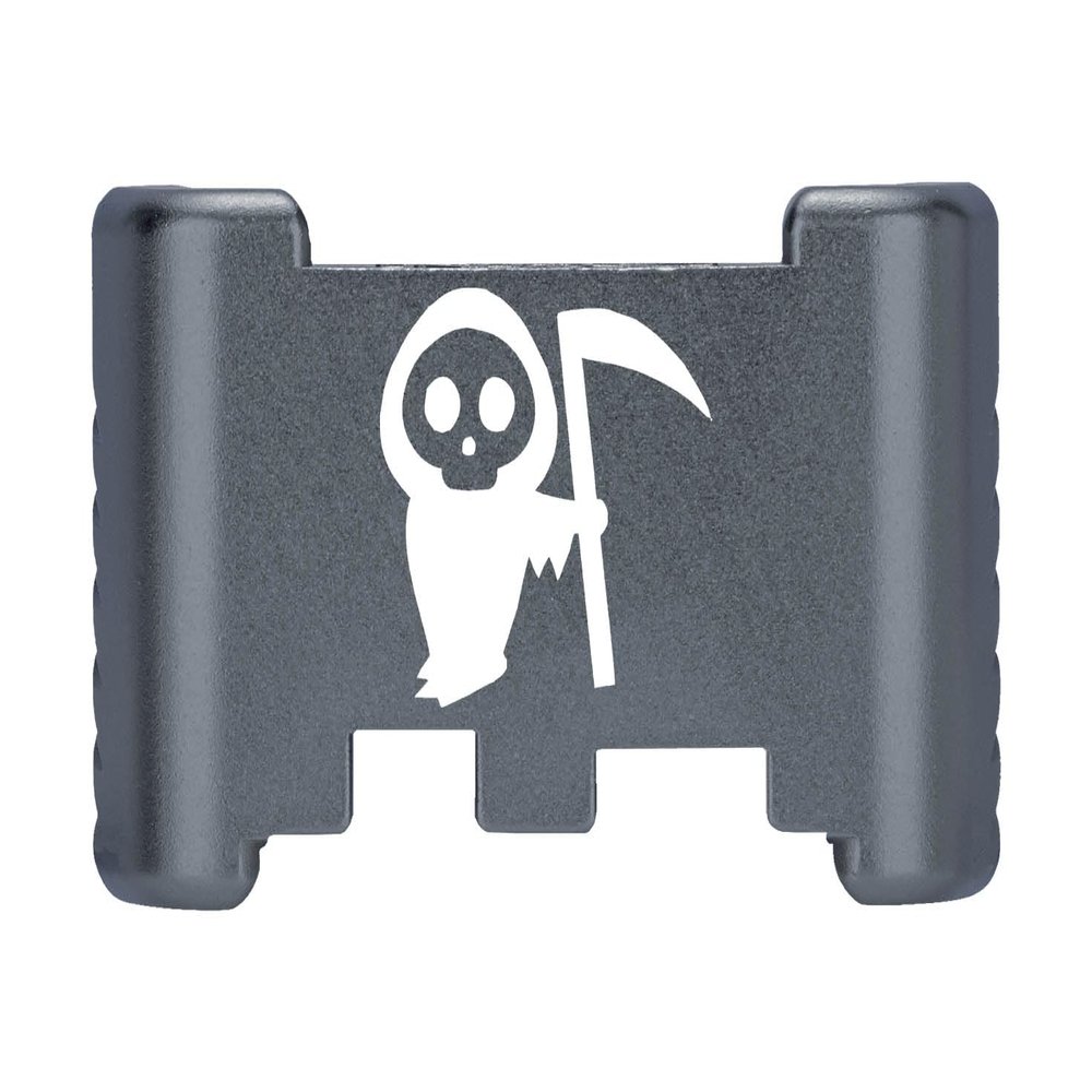NDZ Performance Aluminum Slide Racker Back Plate for Glock 43 43X 48  Improved Slide Grip, Laser Engraved, Gray  Grim Reaper Baby