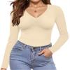 Ekouaer Long Sleeve Shirts for Women Fashion V Neck Basics Tops Lightweight Base Layer Slim Fit Top Beige XL view 1