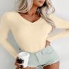 Ekouaer Long Sleeve Shirts for Women Fashion V Neck Basics Tops Lightweight Base Layer Slim Fit Top Beige XL view 2