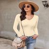 Ekouaer Long Sleeve Shirts for Women Fashion V Neck Basics Tops Lightweight Base Layer Slim Fit Top Beige XL view 4