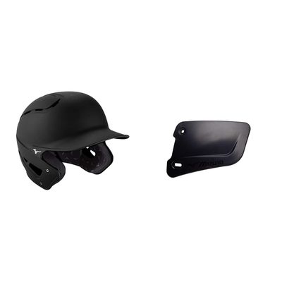 Bundle of Mizuno B6 Adult Baseball Batting Helmet, Black, Small/Medium + Mizuno Batters Face Protector, Black, Left Hand Batter