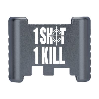NDZ Performance Aluminum Slide Racker Back Plate for Glock 43 43X 48  Improved Slide Grip, Laser Engraved, Gray  1 Shot 1 Kill Crosshairs 2 Line