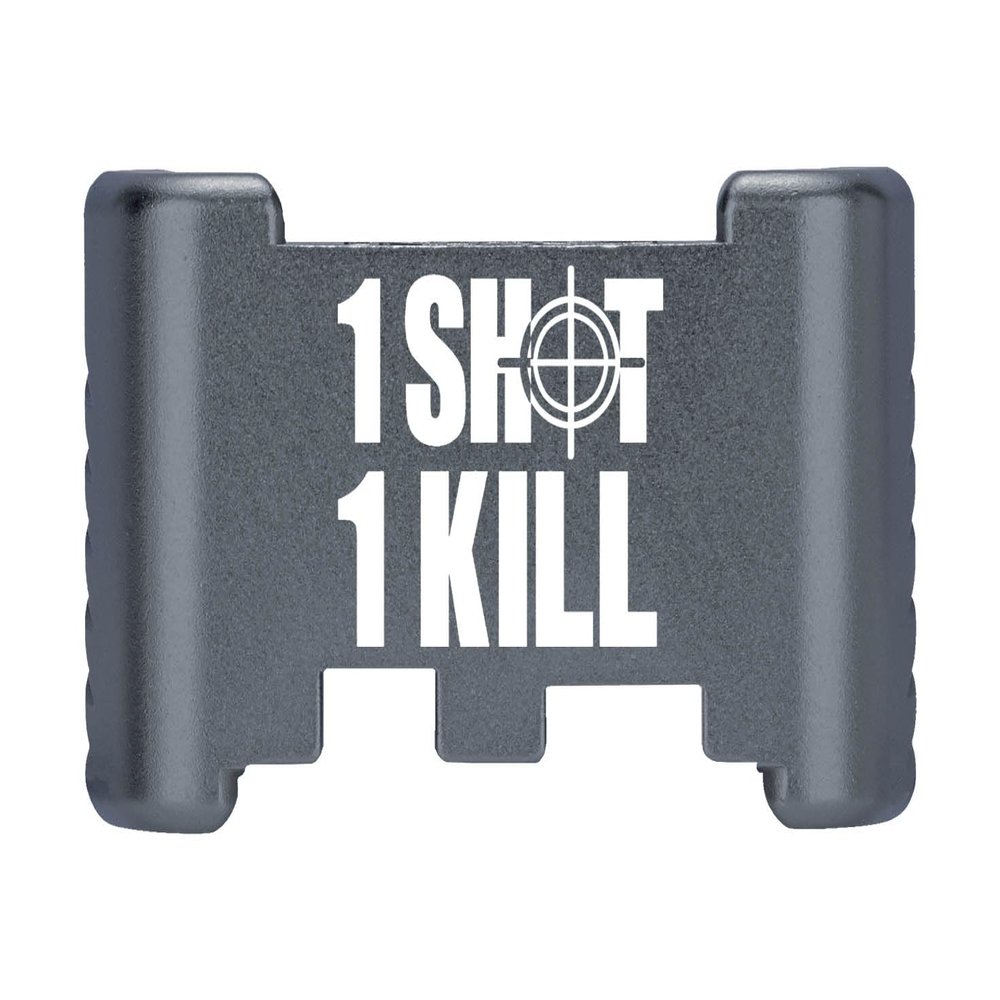 NDZ Performance Aluminum Slide Racker Back Plate for Glock 43 43X 48  Improved Slide Grip, Laser Engraved, Gray  1 Shot 1 Kill Crosshairs 2 Line