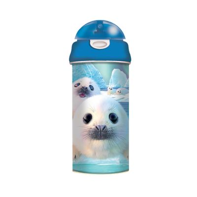 3D LiveLife Drinking Bottle - Seal Eyes from Deluxebase. Seal 20oz Tumbler with Lenticular 3D Image, BPA Free Reusable Water Bottle with Easy to Use Straw Lid.