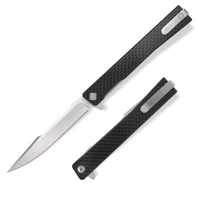 OCASO - Solstice Gentleman's Knife, 3.5" S35VN Steel, Titanium or Carbon Fiber, Ambidextrous Deep Carry Pocket Clip, Harpoon Blade 9HFS
