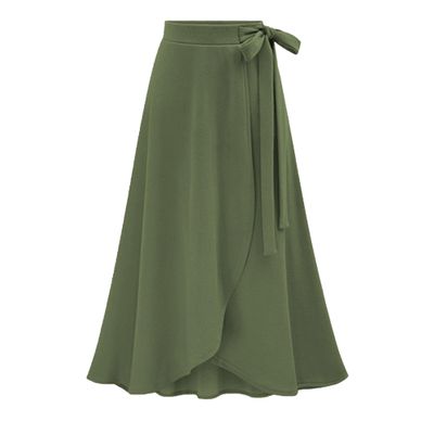 Women's Asymmetrical Bodycon Wrap Skirts Casual Irregular Bohemian Pencil Maxi Skirt Ruched Skirt with Thigh High Slit (4X-Large,Green)