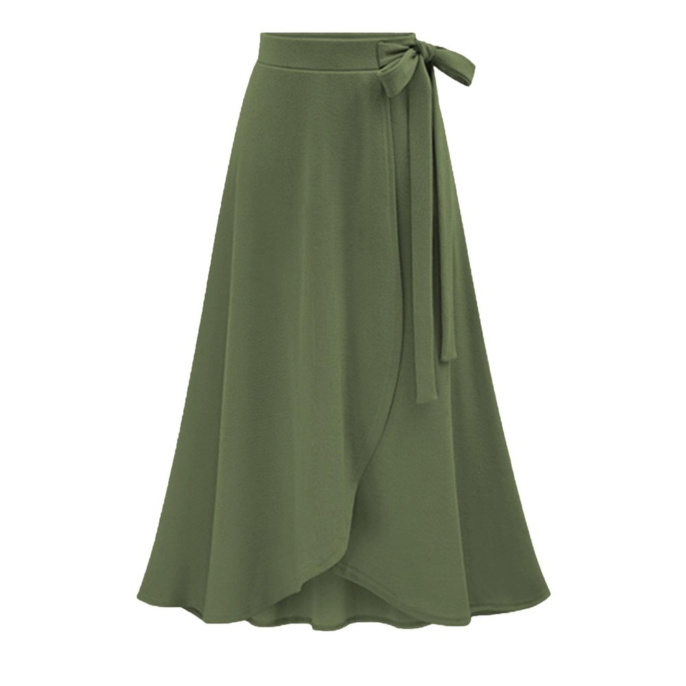 Women's Asymmetrical Bodycon Wrap Skirts Casual Irregular Bohemian Pencil Maxi Skirt Ruched Skirt with Thigh High Slit (4X-Large,Green)