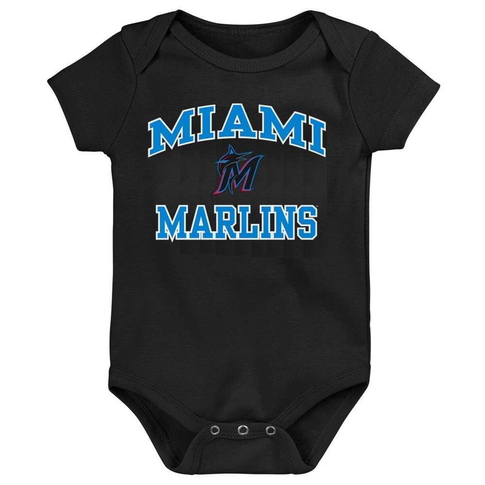 Outerstuff MLB Officially Licensed 0-24 Months City Headline Arch Logo Creeper Bodysuit Romper (Miami Marlins - Black, 12 Months)