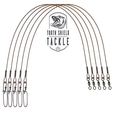 Tooth Shield Tackle 5 Pack 100 lb 14" Premium 49 Strand Wire Musky Leaders Muskie Pike Leader Swivel Stay-Lok Snap (Crane Swivel) (18")