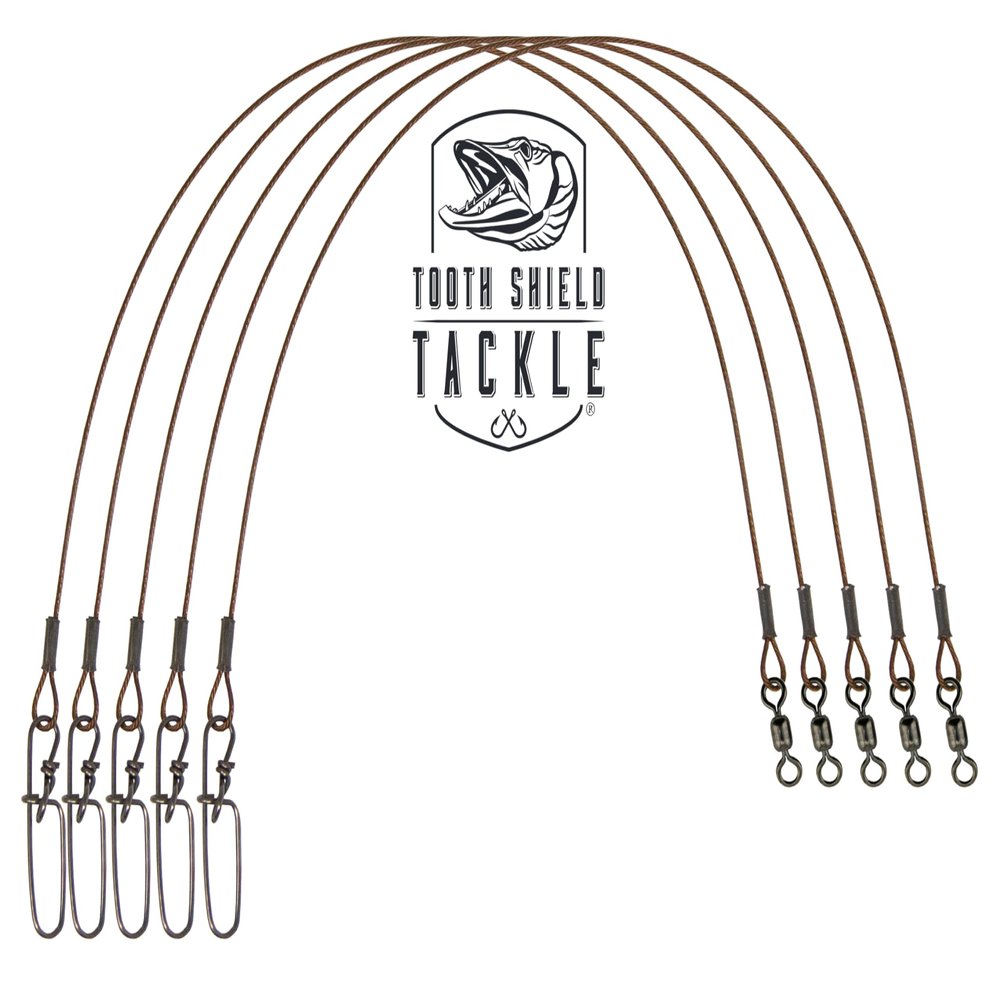 Tooth Shield Tackle 5 Pack 100 lb 14" Premium 49 Strand Wire Musky Leaders Muskie Pike Leader Swivel Stay-Lok Snap (Crane Swivel) (18")