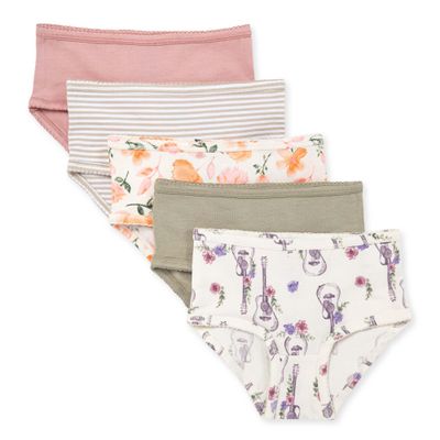 Burt's Bees Baby Girls' Underwear Set - Breathable Organic Cotton Panties, Solids, Stripes and Prints Designs, Pack of 5 Tag-Free Comfort Briefs with Sizes for Toddler Girls 2T to 8 Years Old