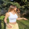 OQQ Women's 2 Piece Tank Tops Crew Neck Sleeveless Basic Stretch Casusal Yoga Crop Camis Fluorescent Pink White view 3