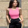 OQQ Women's 2 Piece Tank Tops Crew Neck Sleeveless Basic Stretch Casusal Yoga Crop Camis Fluorescent Pink White view 4
