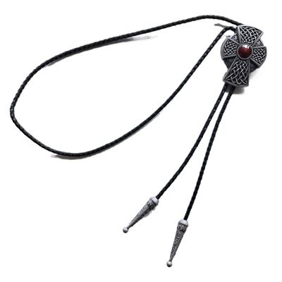 ARTICAL HEART Vintage Style Celtic Cross Knot Red Enamel Western Cowboy Cowgirl Bolo Tie, Large