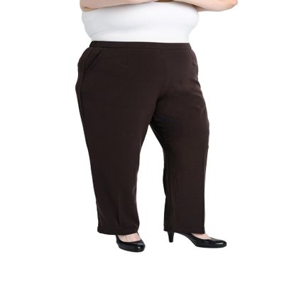 Briggs New York Women's Plus Size Pull on Dress Pant Average & Short Length Brown