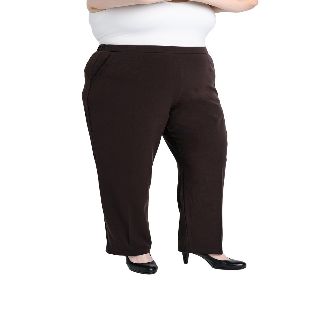 Briggs New York Women's Plus Size Pull on Dress Pant Average & Short Length Brown