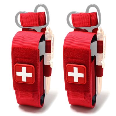 Tactical Molle Tourniquet Holster & Shear Holder Pouch Molle Compact Tourniquet Holder (Red 2 PCS)