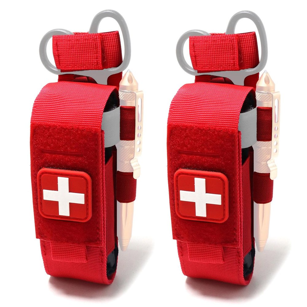 Tactical Molle Tourniquet Holster & Shear Holder Pouch Molle Compact Tourniquet Holder (Red 2 PCS)