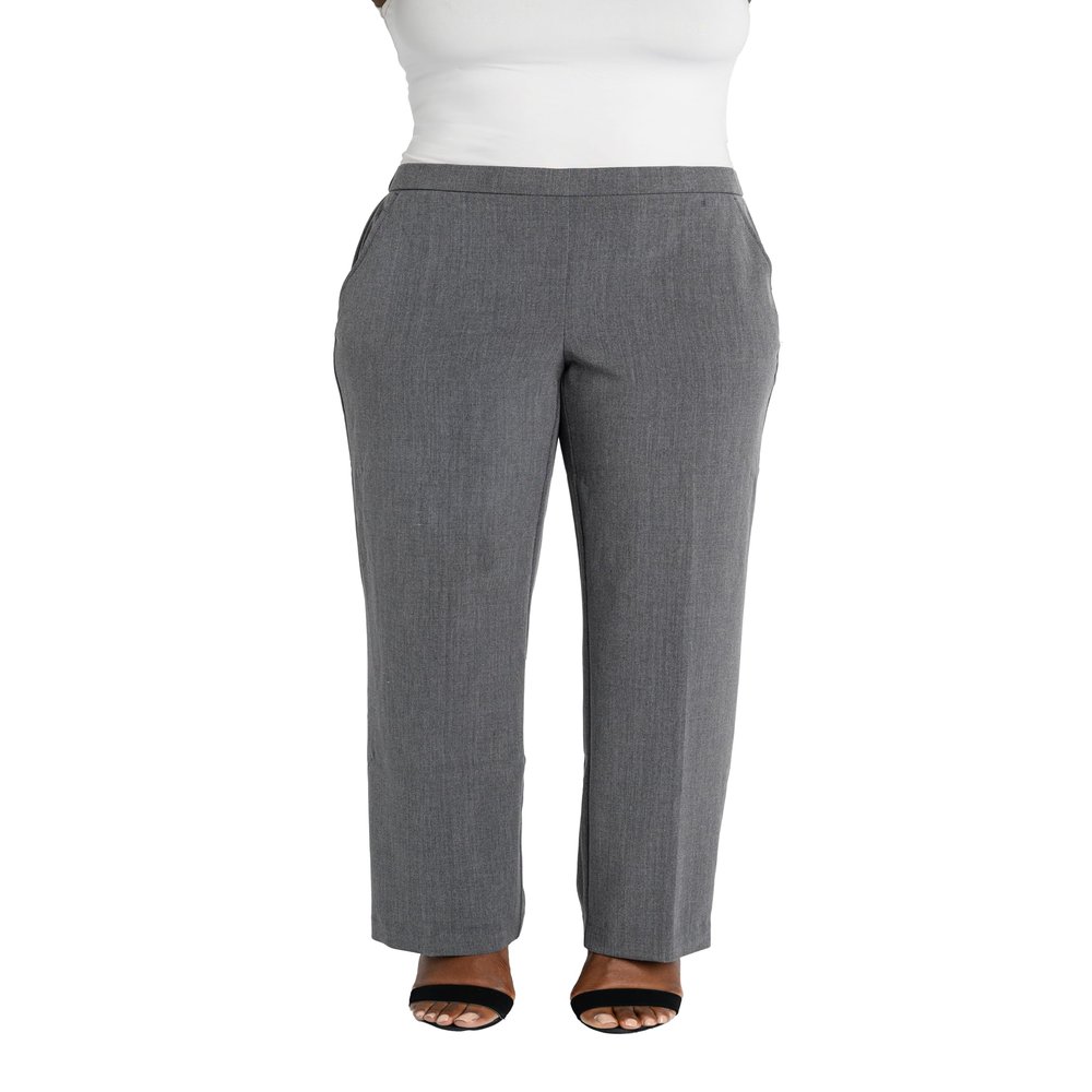 Briggs New York Flat Front Pull on Pant with Slimming Solution (Regular & Short Length) Heather Grey