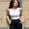 OQQ Women's 2 Piece Tank Tops Crew Neck Sleeveless Basic Stretch Casusal Yoga Crop Camis Coral Orange White view 3
