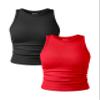 OQQ Women's 2 Piece Tank Tops Crew Neck Sleeveless Basic Stretch Casusal Yoga Crop Camis Black Red view 1