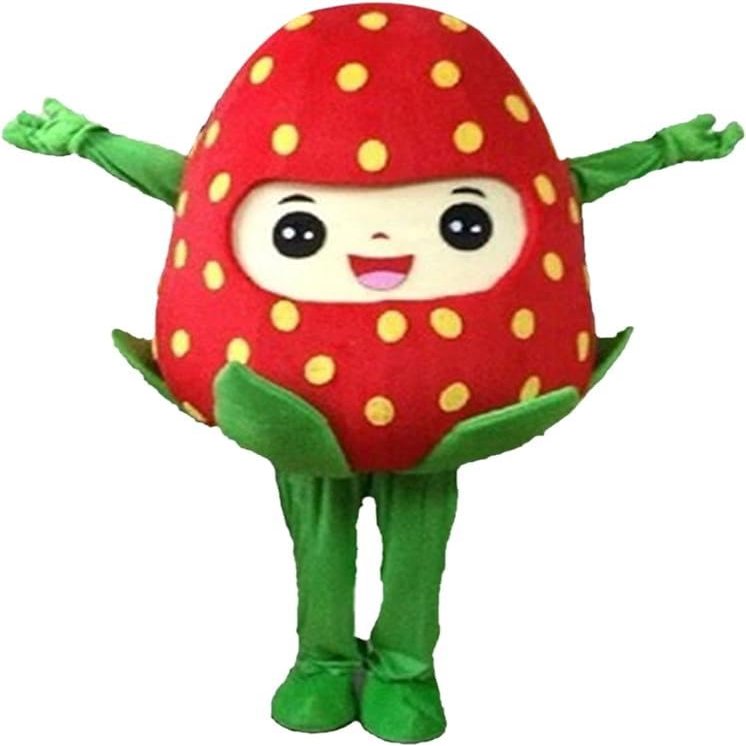 Cute Strawberry Mascot Costume Adult Size for Men & Women with Built-in Fan Inside the Head