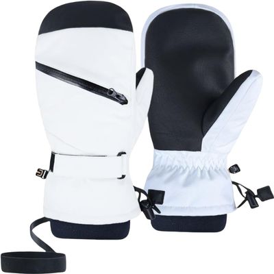 Engood Comfort Cotton Skiing Mittens Unisex Warm Tough Outdoors Sporting Winter Glove (White, M)