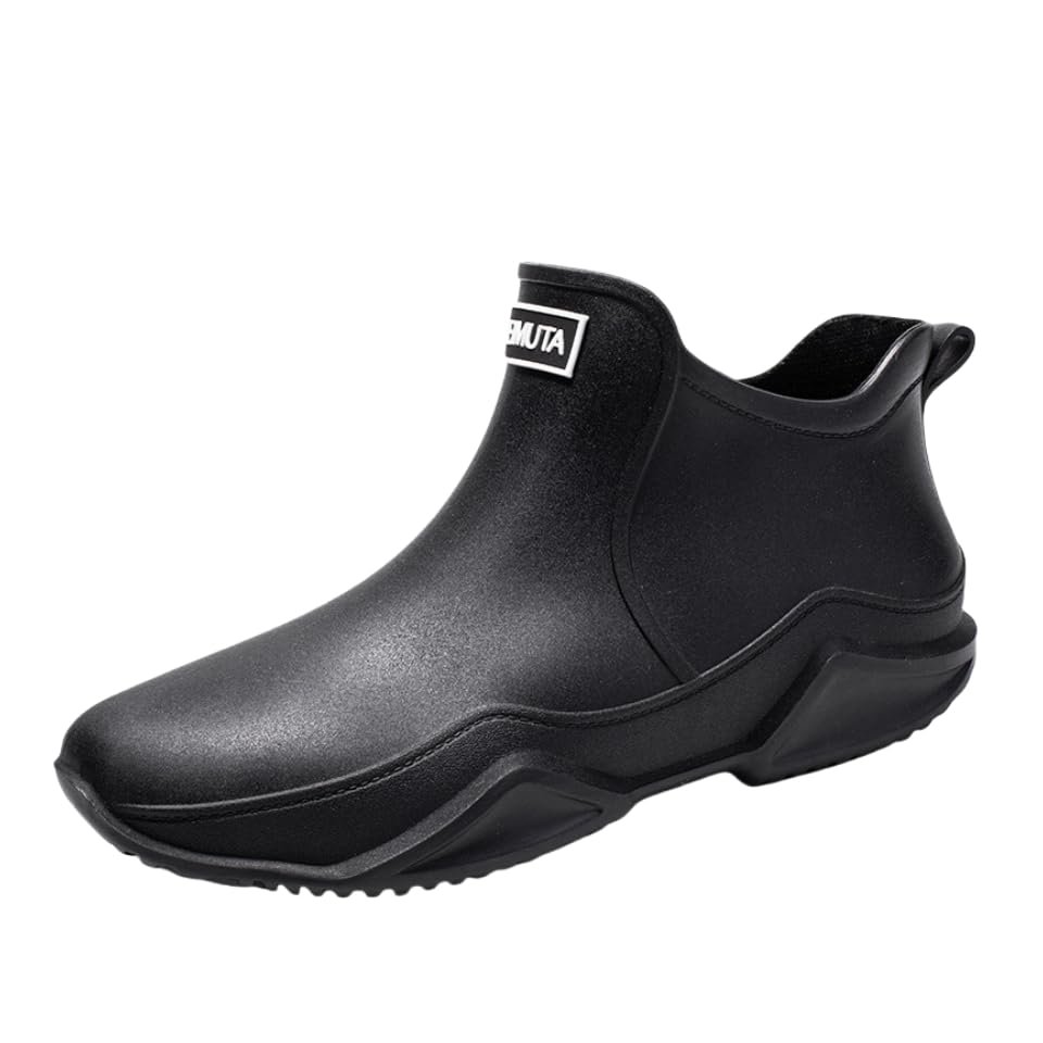 Hhhchpm Trendy Outdoor Waterproof Anti Slip Durable Women's Rain Boots, Solid Color Garden Shoes (Black,7.5)