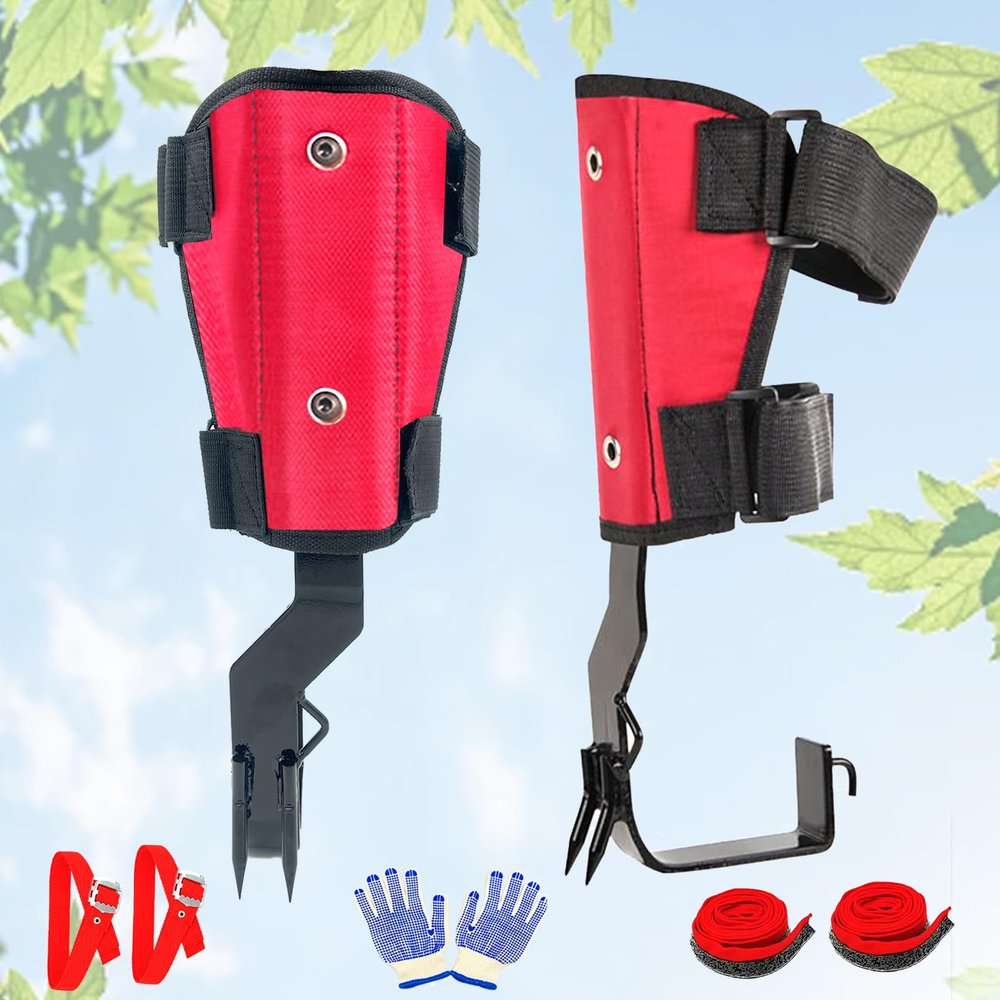 Tree Climbing Spikes Set, 2 Gears and Widening Pedal, Upgraded Tree Climbing Spikes with Canvas Adhesive StyleTree Climbing Gear Tool for Climbing Trees, Picking Fruit, Tree Trimming,Hunting(red)