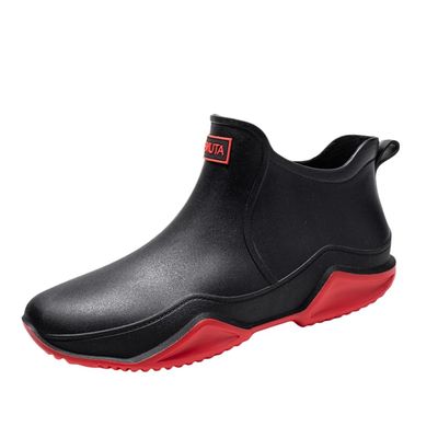 Hhhchpm Trendy Outdoor Waterproof Anti Slip Durable Women's Rain Boots, Solid Color Garden Shoes (Black&Red,10.5)