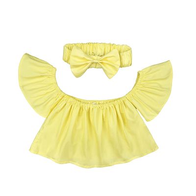 Betadog Girls Short Sleeve Shirt Toddler Kids Baby Off Shoulder Top Casual Solid Color One Line (Yellow, 6-9 Months)
